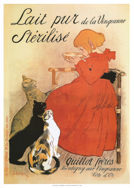 artist: Steinlen "Lait Pur" 1894 France. 38" X 55" Oversize Poster $180.00 
 20" X 28" Poster $20.00 | 5" X 7" Note Card -  $2.00 | 9" X 12" Small Poster 	$6.00