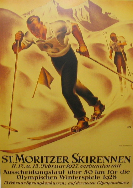 artist: unknown  "St. Moritzer Skirennen" Switzerland 1930.s
20" X 28" Poster

