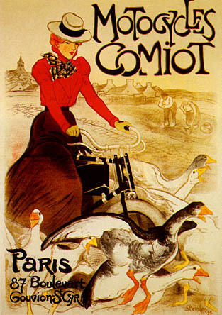 artist:Steinlen "Motocycles Comiot" 1897 France. 28" X 39" Poster $30.00,
20" X 28" Poster $20.00