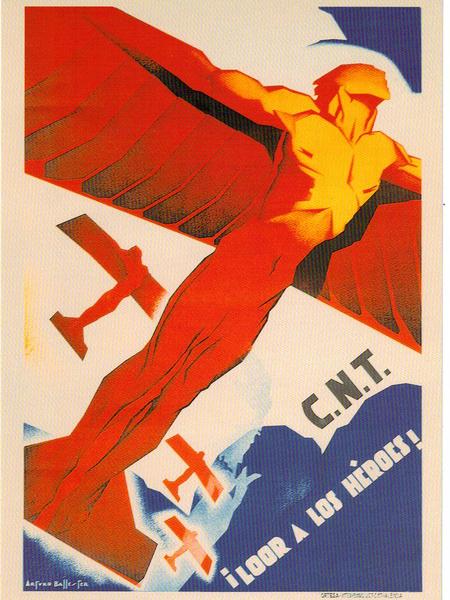 artist:Ballester "C.N.T. (praise the Heroes ) 1937, Spanish Civil War POster., 6" X 8" Mini Print.