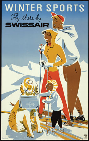 artist:Pletscher "Winter Sports - Swissair" 1950's Switzerland
20" X 28" Poster


