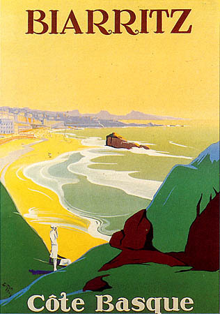 artist:Debo "Biarritz" 1925 France, 20" X 28" Poster.