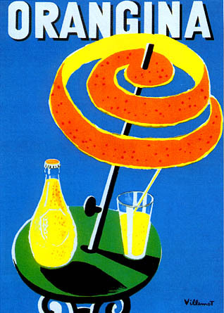 artist:Villemot "Orangina" 1953 France, 20" X 28" Poster,  5" X 7" Note Card.