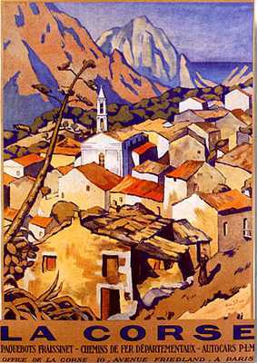 artist:Strauss "La Corse" 1930's France, 20" X 28" Poster, 9" X 12" Small Posteer.