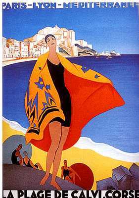 artist:Broders "La Plage de Calvi, Corse" 1930 France    20" X 28" Poster $20.00            
28" X 39" Poster $30.00 16" X 23" Poster $12.00                9" X 12" Small Poster $6.00