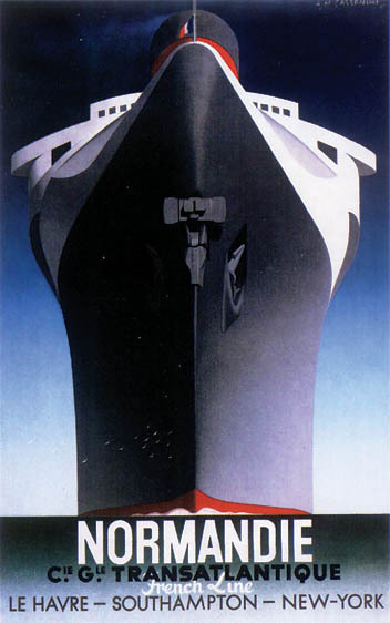 artist:Cassandre "Normandie" 1930's France, 20" X 28" $20.00 poster, 28" x 39" poster $30.00.