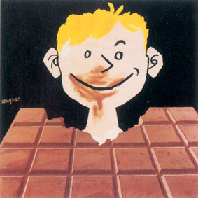 artist:Savignac "Chocolat Boy" 1950's France
27" X 27" Poster, 
5" X 7" Note Card

