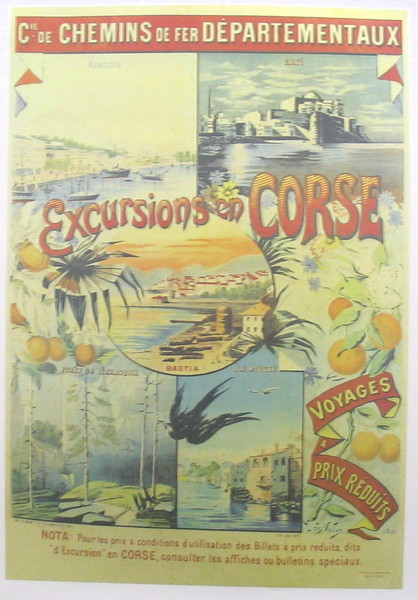 artist:unknown "Excursions en Corse' 1910'S FRANCE, 20" X 28" Poster.