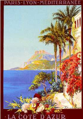artist:Lacaz "La Cote D'Azur" 1930's France, 28" X 39" Poster.