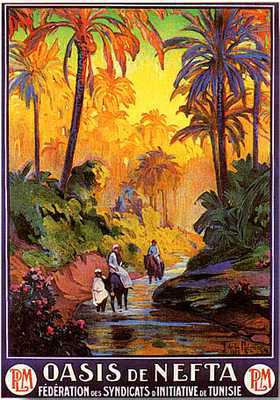 artist:De La Naziere "Oasis de Nefta" 1910's Tunis, 28" X 39" Poster.