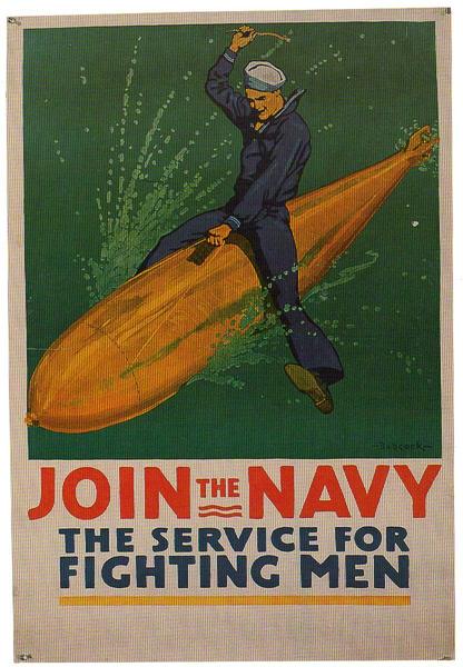 artist:Babcock "Join the Navy" 1916 U.S.A. WWI Poster, 6" X 8" Mini Print.