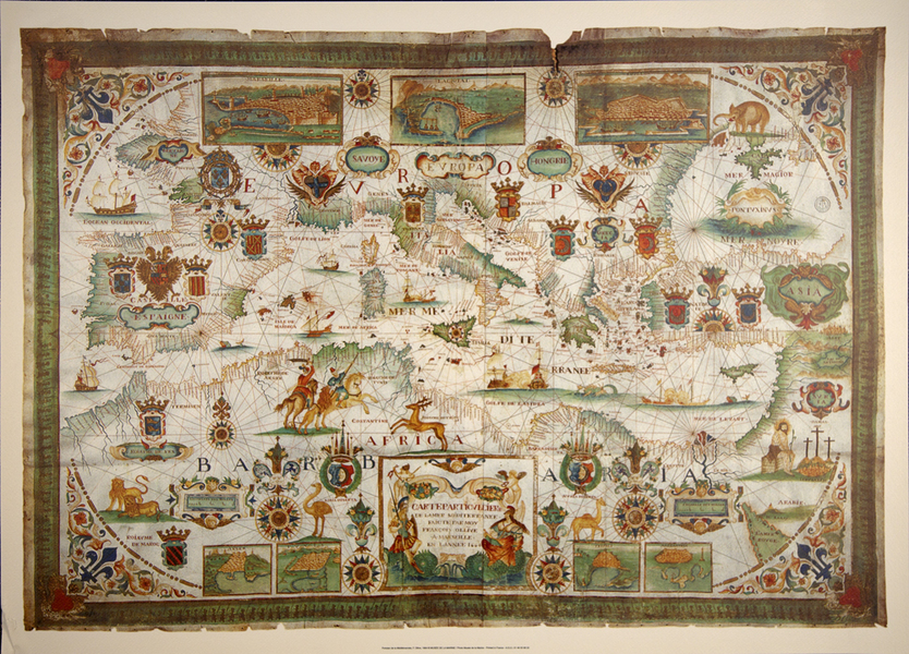 cartographer: Unknown"Portulan de la Mediterranee" 16th Cent. Paris | 20" X 28" Antique Map	$24.00