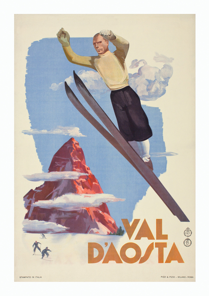 artist: Unknown "Val D'Aosta" 1930's, Italy. 20" X 28" Poster.