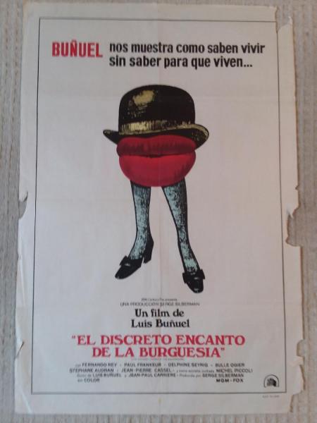 "El Discreto Encanto de La Burguesia"
"The Discreet Charm of the Bourgeoisie"	Fernando Rey, Paul Frankeur, 1972
Size 43: X 29"
Condition B, $95.00
